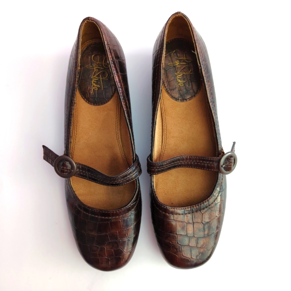 Life Stride Denise Mary Jane Size 8M Slip On Brown Black Faux Shoes